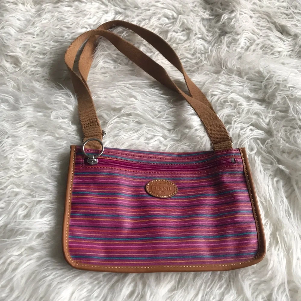 Fossil‎ Pink Striped Crossbody Bag